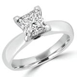 Princess Diamond Tapered Cathedral Solitaire Engagement Ring in White Gold (MVS0012-W)