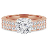 Round Diamond Vintage Solitaire with Accents Engagement Ring and Wedding Band Set Ring in Rose Gold (MVS0045-R)