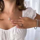 Princess Diamond Cathedral V-Prong Solitaire with Accents Engagement Ring in White Gold with Channel Set Accents (MVS0048-W)