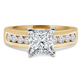 Princess Diamond Cathedral V-Prong Solitaire with Accents Engagement Ring in Yellow Gold with Channel Set Accents (MVS0048-Y)