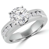 Round Diamond Solitaire with Accents Engagement Ring in White Gold with Channel Set Accents (MVS0060-W)