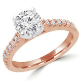 Round Diamond Cathedral Solitaire with Accents Engagement Ring in Rose Gold (MVS0064-R)