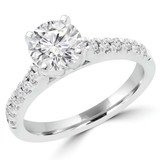 Round Diamond Cathedral Solitaire with Accents Engagement Ring in White Gold (MVS0064-W)