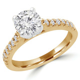 Round Diamond Cathedral Solitaire with Accents Engagement Ring in Yellow Gold (MVS0064-Y)
