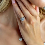 Round Diamond Cathedral Cushion Halo Engagement Ring in White Gold (MVS0065-W)