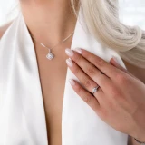 Round Diamond Cathedral Solitaire with Accents Engagement Ring in White Gold with Channel Set Accents (MVS0068-W)