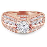 Round Diamond Vintage Split-Shank Three-Row Cathedral Diamond Bridge Solitaire with Accents Engagement Ring in Rose Gold (MVS0080-R)