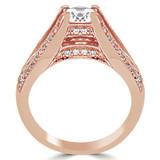 Round Diamond Vintage Split-Shank Three-Row Cathedral Diamond Bridge Solitaire with Accents Engagement Ring in Rose Gold (MVS0080-R)