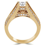 Round Diamond Vintage Split-Shank Three-Row Cathedral Diamond Bridge Solitaire with Accents Engagement Ring in Yellow Gold (MVS0080-Y)