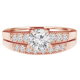 Round Diamond Vintage Reverse Tapered Solitaire with Accents Engagement Ring and Wedding Band Set Ring in Rose Gold (MVS0085-R)
