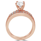 Round Diamond Vintage Reverse Tapered Solitaire with Accents Engagement Ring and Wedding Band Set Ring in Rose Gold (MVS0085-R)
