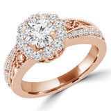 Round Diamond Vintage Split-Shank Halo Engagement Ring in Rose Gold (MVS0086-R)