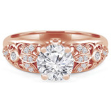 Round Diamond Vintage Floral Solitaire with Accents Engagement Ring in Rose Gold (MVS0095-R)
