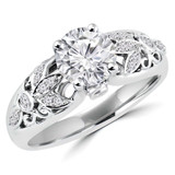 Round Diamond Vintage Floral Solitaire with Accents Engagement Ring in White Gold (MVS0095-W)