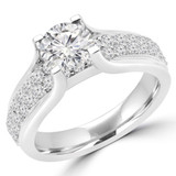 Round Diamond Two-Row Solitaire with Accents Engagement Ring in White Gold (MVS0105-W)