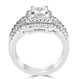 Princess Diamond Three-Row Square Halo Engagement Ring and Wedding Band Set Ring in White Gold (MVS0111-W)