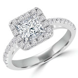 Princess Diamond Cathedral Square Halo Engagement Ring in White Gold (MVS0129-W)