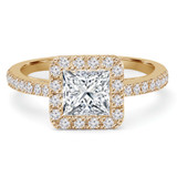 Princess Diamond Cathedral Square Halo Engagement Ring in Yellow Gold (MVS0129-Y)