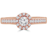 Round Diamond Cathedral Diamond Bridge Round Halo Engagement Ring in Rose Gold (MVS0138-R)