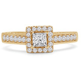 Princess Diamond Cathedral Square Halo Engagement Ring in Yellow Gold (MVS0139-Y)