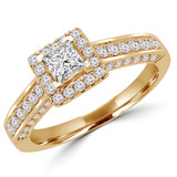 Princess Diamond Cathedral Square Halo Engagement Ring in Yellow Gold (MVS0139-Y)
