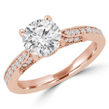 Round Diamond Vintage Cathedral Solitaire with Accents Engagement Ring in Rose Gold (MVS0156-R)