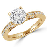 Round Diamond Vintage Cathedral Solitaire with Accents Engagement Ring in Yellow Gold (MVS0156-Y)