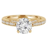Round Diamond Vintage Cathedral Solitaire with Accents Engagement Ring in Yellow Gold (MVS0156-Y)