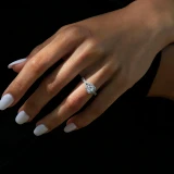 Round Diamond Twisted Split-Shank Cathedral Diamond Bridge Cushion Halo Engagement Ring in White Gold (MVS0161-W)