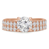 Round Diamond Cathedral Trellis Solitaire with Accents Engagement Ring and Wedding Band Set Ring in Rose Gold (MVS0163-R)