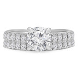 Round Diamond Cathedral Trellis Solitaire with Accents Engagement Ring and Wedding Band Set Ring in White Gold (MVS0163-W)