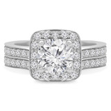 Round Diamond Cathedral Cushion Solitaire with Accents Engagement Ring and Wedding Band Set Ring in White Gold (MVS0165-W)
