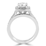 Round Diamond Cathedral Cushion Solitaire with Accents Engagement Ring and Wedding Band Set Ring in White Gold (MVS0165-W)