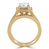 Round Diamond Cathedral Cushion Solitaire with Accents Engagement Ring and Wedding Band Set Ring in Yellow Gold (MVS0165-Y)