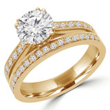 Round Diamond Cathedral Double-Prong Solitaire with Accents Engagement Ring and Wedding Band Set Ring in Yellow Gold (MVS0166-Y)