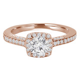 Round Diamond Vintage Cathedral Cushion Halo Engagement Ring in Rose Gold (MVS0172-R)