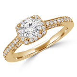Round Diamond Vintage Cathedral Cushion Halo Engagement Ring in Yellow Gold (MVS0172-Y)