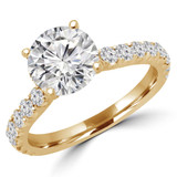 Round Diamond Cathedral Solitaire with Accents Engagement Ring in Yellow Gold (MVS0176-Y)