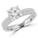 Round Diamond Two-Row Solitaire with Accents Engagement Ring in White Gold (MVS0181-W)
