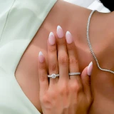 Round Diamond Two-Row Solitaire with Accents Engagement Ring in White Gold (MVS0181-W)