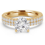 Round Diamond Two-Row Solitaire with Accents Engagement Ring in Yellow Gold (MVS0181-Y)