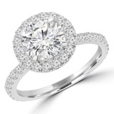 Round Diamond Diamond Bridge Round Halo Engagement Ring in White Gold (MVS0183-W)