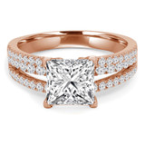 Princess Diamond Three-Row Split-Shank Solitaire with Accents Engagement Ring in Rose Gold (MVS0186-R)