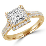 Princess Diamond Split-Shank Cathedral Square Halo Engagement Ring in Yellow Gold (MVS0187-Y)