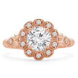 Round Diamond Cathedral Vintage Floral Halo Engagement Ring in Rose Gold (MVS0197-R)