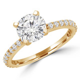 Round Diamond Cathedral Solitaire with Accents Engagement Ring in Yellow Gold (MVS0200-Y)
