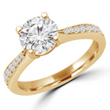 Round Diamond Tapered Cathedral Solitaire with Accents Engagement Ring in Yellow Gold (MVS0202-Y)