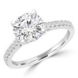 Round Diamond Cathedral Solitaire with Accents Engagement Ring in White Gold (MVS0213-W)