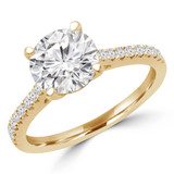 Round Diamond Cathedral Solitaire with Accents Engagement Ring in Yellow Gold (MVS0213-Y)