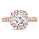 Round Diamond Three-Row Open Bridge Cushion Halo Engagement Ring in Rose Gold (MVS0221-R)